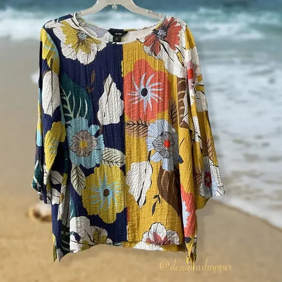 Ali Miles Artsy BOHO Cool and Comfortable Blocked Floral Tunic Top 2X - Picture 6 of 6